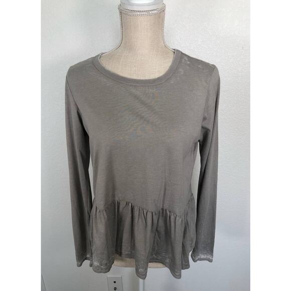Chaser Vintage Collection Crew Neck Peplum Gray Long Sleeve Burnout Tee -M - Picture 1 of 4